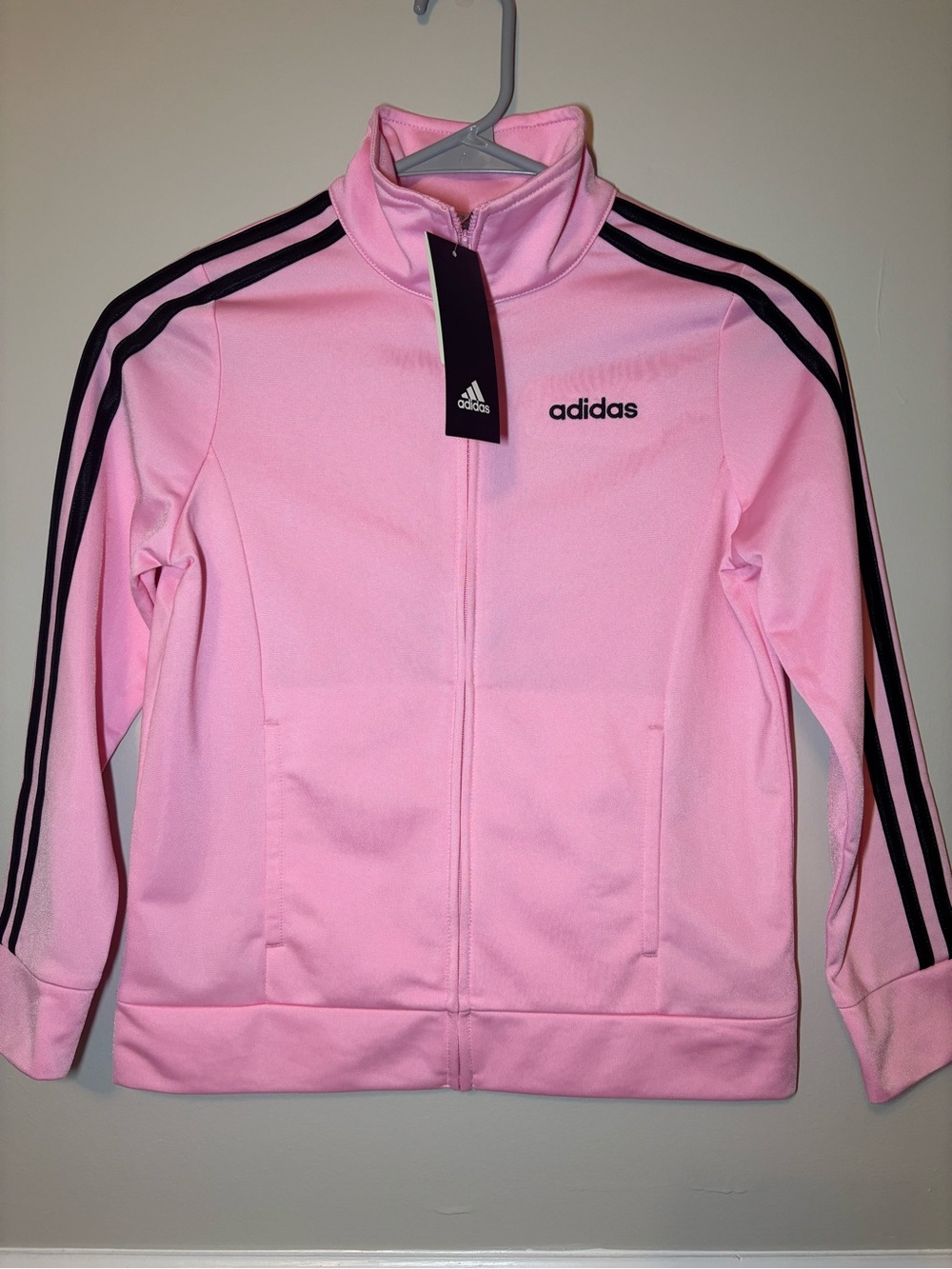 adidas Pink Kids Zip-Front Track Jacket with Black Stripes